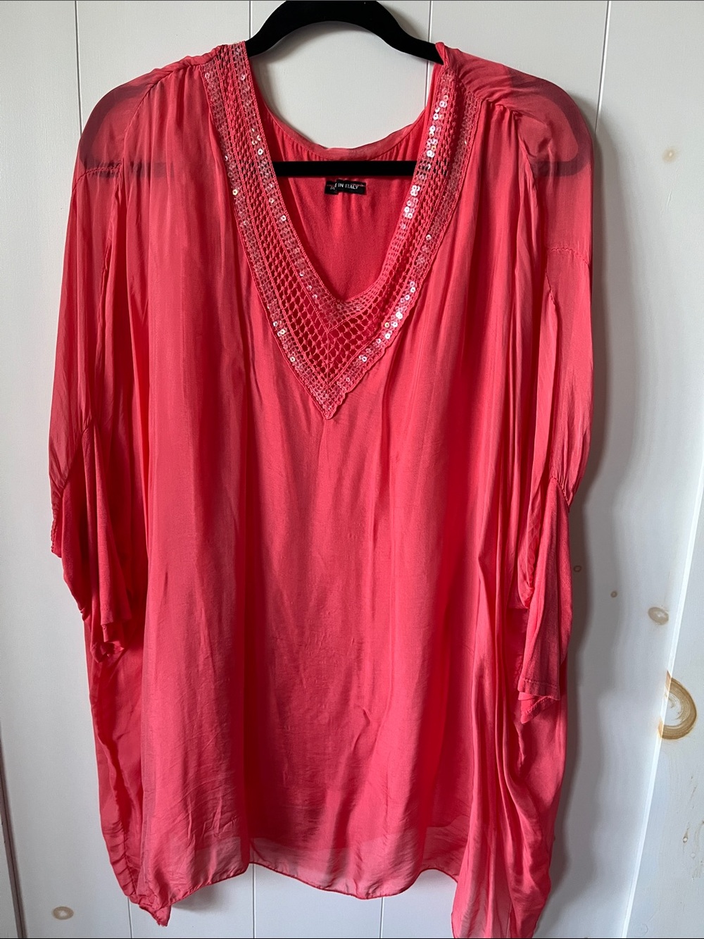 Jenni Coral Pink Sequin V-Neck Tunic Top